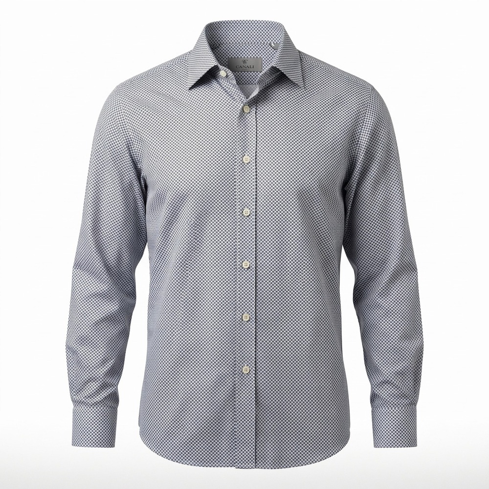 Canali Dress Shirt Mens XL Blue Geometric Diamond Tile Dress Shirt Mens XL